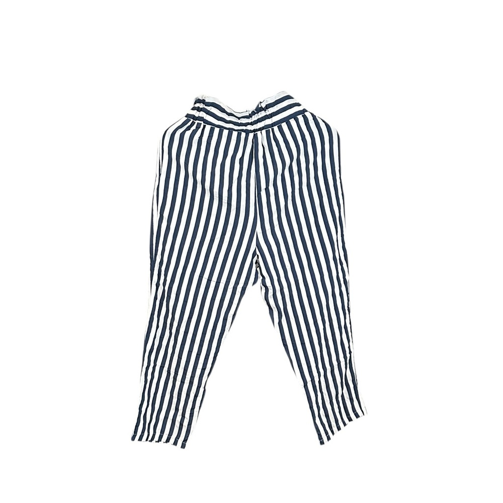 ZARA Navy White Striped Paperbag Waist Pants Size 8 - Picture 7 of 13